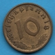 DEUTSCHES REICH 10 REICHSPFENNIG 1938 B KM# 91 (svastika) - 10 Reichspfennig