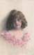 BEAUTIFUL YOUNG GIRL WITH CURLY HAIR PINK DRESS W/ DESIGNS-PHOTO POSTCARD 39416 - Autres & Non Classés