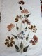 Vintage France Lot 5 Feuilles Bouquet De Fleurs Plantes Séchées Pressées Papier Chiffon Fabriqués Recyclés Chutes Tissus - Autres & Non Classés