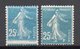 - FRANCE Variété N° 140r ** - 25 C. Bleu Type Semeuse Camée 1907 - PIQUAGE A CHEVAL - - Unused Stamps