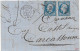 1862 - AUDE - LETTRE 2° ECH De LEZIGNAN => CARCASSONNE - TIMBRES TB ! - 1853-1860 Napoleon III