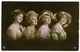 EDWARDIAN FASHION : FOUR PRETTY GIRLS - DRESSES / RIBBONS (HAND COLOURED) / ADDRESS - GRAVESEND - Fashion