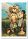 KIDS ART ~ LITTLE GIRL Dog PUPPY Scarecrow Field By Leonovich Modern Postcard - Altri & Non Classificati