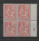 MOUCHON - YVERT N°116  **/* BLOC De 4 MILLESIME CHARNIERE LEGERE SUR 2 TIMBRES - COTE = 450++ EUR. - 1900-02 Mouchon