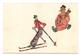 CPA.timbres Découpés Et Collés.PHILATELIE.PHILATELY.FEMME.SKI.BONHOMME DE NEIGE                           .E.7 - Femmes