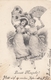 Prosit Neujahr New Year Ladies W Fan Clover Mushrooms Art Nouveau Old Postcard 1901 - Neujahr