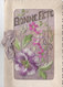 Cpa 2 Scans Double Carte Soie Brodée Violettes Et Petite Fleurs Roses Ruban Gaufrée Dentelée  Circulé 1927 Bonne Fète Re - Brodées