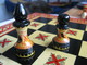 Delcampe - Chess + Checkers / Backgammon, Exclusive, Wooden, Carved (set), Hand-painted In The Style Of Mezen Painting. 1980-ies, S - People