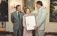 US First Lady Nancy Reagan & Forrest Gregg & Kirk Douglas American Cancer Society Award, C1980s Vintage Postcard - People