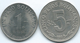 Bolivia - 1 Peso - 1968 - FAO War Against Hunger (KM191) & 5 Pesos - 1980 - (KM197) - Bolivia