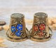 Thimbles TWO BUCKET Flowers Ethnic Solid Brass Metal Russian Souvenir Collection - Ditali Da Cucito