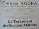 1934 Gembloux Programme Cinéma Agora Testament Docteur Mabuse Fritz Lang Film Cinématographie - Gembloux