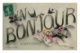 Carte Fantaisie (fleurs, Ruban, Hirondelles) Un Bonjour De Saint Gengoux Circulé 1907, Cachet Convoyeur Cluny à Chalon - Autres & Non Classés