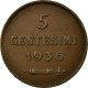 Monnaie, San Marino, 5 Centesimi, 1936, Rome, SUP+, Bronze, KM:12 - Saint-Marin