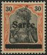 SAARGEBIET 10yI *, 1920, 30 Pf. Dunkelrotorange/schwarz Auf Orangeweiß, Type I, Falzreste, Ein Kurzer Zahn Sonst Pracht, - Autres & Non Classés