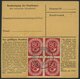BUNDESREPUBLIK 137 VB BRIEF, 1954, 80 Pf. Posthorn Im Viererblock Rückseitig Mit 50 Pf. Zusatzfrankatur Auf Paketkarte A - Sonstige & Ohne Zuordnung