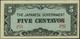 PHILIPPINES - 5 Centavos Nd.(1942) {Japanese Occupation WWII} {two Block Letters} AUa P.103 A - Philippines