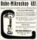 Original-Werbung/ Anzeige 1913 - RABE MIKROSKOP 451 - WILHELM RABE - RATHENOW - Ca. 90 X 100 Mm - Werbung