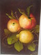 TABLEAU NATURE MORTE FRUITS Autours Velours Bleu Signé ?  25,5 X 31 Cm Env - Gouaches