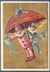 Chromo Litho Gibert Clarey Bonneterie Chemises Pierre Amiel Caen Voyage Dans La Lune Voiture Vol Parapluie Pierrot - Other & Unclassified