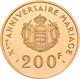 Monaco - Anlagegold: Rainier III. 1949-2005: 200 Francs 1966, 10 Hochzeitstag Mit Grace Kelly. Gad. - Altri & Non Classificati