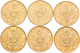 Preußen: Lot 6 Goldmünzen, Wilhelm II. 1888-1918: 20 Mark 1900 A / 1901 A / 1902 A / 1903 A / 1904 A - Gold Coins