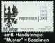 B.R.D. 2001 (Jan.) 110 Pf. "300 Jahre Königreich Preußen" + Amtl. Handstempel  "M U S T E R"  = Preuß. Wappenadler , Pos - Sonstige & Ohne Zuordnung