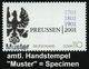 B.R.D. 2001 (Jan.) 110 Pf. "300 Jahre Königreich Preußen" + Amtl. Handstempel  "M U S T E R"  = Preuß. Wappenadler , Pos - Altri & Non Classificati