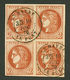 Bloc De 4 Du 2c BORDEAUX Brun Rouge (n°40) Obl. T.17 LE HAVRE PORT. FAUX De SPERATI. RARE En Multiple. Superbe. - Sonstige & Ohne Zuordnung