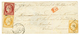 1854 FRANCE 1F CARMIN (n°6) TB Margé + 10c(n°13)x2 Avec Défauts Obl. PC 2468 + CURSIVE 21 PLOUBALAY Sur Enveloppe Pour S - Autres & Non Classés