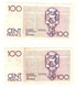 Belgique 2 Billets De 100 Francs Belges (dont 1 Recollé) Honderd Frank Nationale Bank Van Belgie Beyaert - 100 Francs