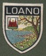 08140 "LOANO" SCUDETTO SU FONDO IN STOFFA CON DECORI IN RICAMI POLICROMI - Escudos En Tela