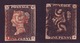 Grande Bretagne, GREAT BRITAIN - N° 1  Black Penny ( Les 2 Timbres ) Obliteration Croix De Malte 1 Rouge - 1  Noire - Used Stamps