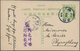 China - Ganzsachen: 1908, Card Square Dragon 1 C. Green Reply Part Cancelled Boxed Dater "Kwangtun C - Cartoline Postali