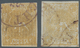 Iran: 1876, Lion Issue 4 Kr. Yellow, Two Used Stamps, Type A & B, Good Margins, Fine Pair - Iran