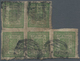 Nepal: 1890 Ca.: 4a. Yellow-green On Native Paper, Pin-perf Block Of Five, Used And Cancelled By Oct - Nepal