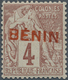 Benin: 1892, 4c Claret, Lavender, Overprinted "Benin" In RED, NON ISSUED, Mint, NH, Signed By Calves - Bénin – Dahomey (1960-...)