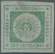 Uruguay: 1859, Sun Head 180c. Green, Essay In Issued Design On Bluish Papier With Silk Thread, Small - Uruguay