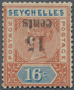 Seychellen: 1893 QV 15c. On 16c. Chestnut & Blue, Variety "OVERPRINT INVERTED", Mint Lightly Hinged, - Seychelles (...-1976)