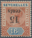 Seychellen: 1893 QV 15c. On 16c. Chestnut & Blue, Variety "OVERPRINT INVERTED", Mint Lightly Hinged, - Seychellen (...-1976)