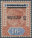 Seychellen: 1901 QV 3c. On 16c. Chestnut & Ultramarine, Variety "OVERPRINT INVERTED", Mint Lightly H - Seychellen (...-1976)