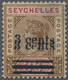 Seychellen: 1901 QV 3c. On 36c. Brown & Carmine, Variety "OVERPRINT INVERTED", Unused Without Gum, F - Seychelles (...-1976)