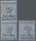 Zanzibar: 1895-98 Provisionals: 2½ On 2a. Pale Blue Vertical Pair With Ovpt. Type 7 (top) And 6 (bot - Zanzibar (...-1963)