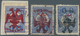Albanien: 1913, Double Headed Eagle Overprints, 1pi. Blue, Two Used Copies With RED Overprint (sligh - Albania