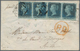 Großbritannien: 1850, Two Pence Blue In Horizontal Stripe Of Four Cancelled With "113", Beside Trasi - Other & Unclassified