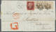 Großbritannien: 1858/1872, 1d Red-brown Plate 124 And 6d Orange-brown Plate 11 Vertical Pair Cancell - Andere & Zonder Classificatie