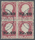 Island: 1925, King Frederik VIII. Definitive 50aur. Brown-lilac Surcharged ‚Kr. 10‘ Block Of Four Fi - Otros & Sin Clasificación