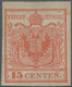 Österreich - Lombardei Und Venetien: 1850, 15 Centes Rosakarmin Type I Handpapier Ungebraucht Mit Re - Lombardo-Vénétie