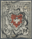 Schweiz: 1850, 2½ Rp. Schwarz/braunrot Orts-Post, Mit Kreuzeinfassung, Rot-Druck Nach Rechts Oben Ve - Used Stamps