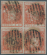 Spanien: 1854, 2 R Vermilion In Block Of Four, Cancelled With Black Grid-postmark, Signed, Attractiv - Sonstige & Ohne Zuordnung